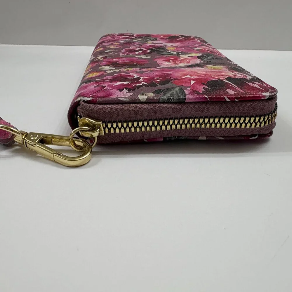 BETSEY JOHNSON Pink/ Black Floral Watercolor Wristlet/ Clutch/ Wallet - NWOT